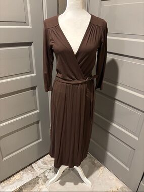 Splendid Brown Long Sleeve Wrap Dress with Tie Waist